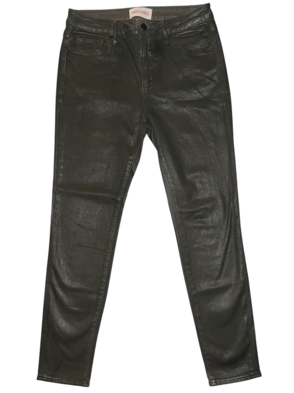 Driftwood Jackie Skinny Jeans Size 28 Coated Painted Denim Waxed Dark Olive